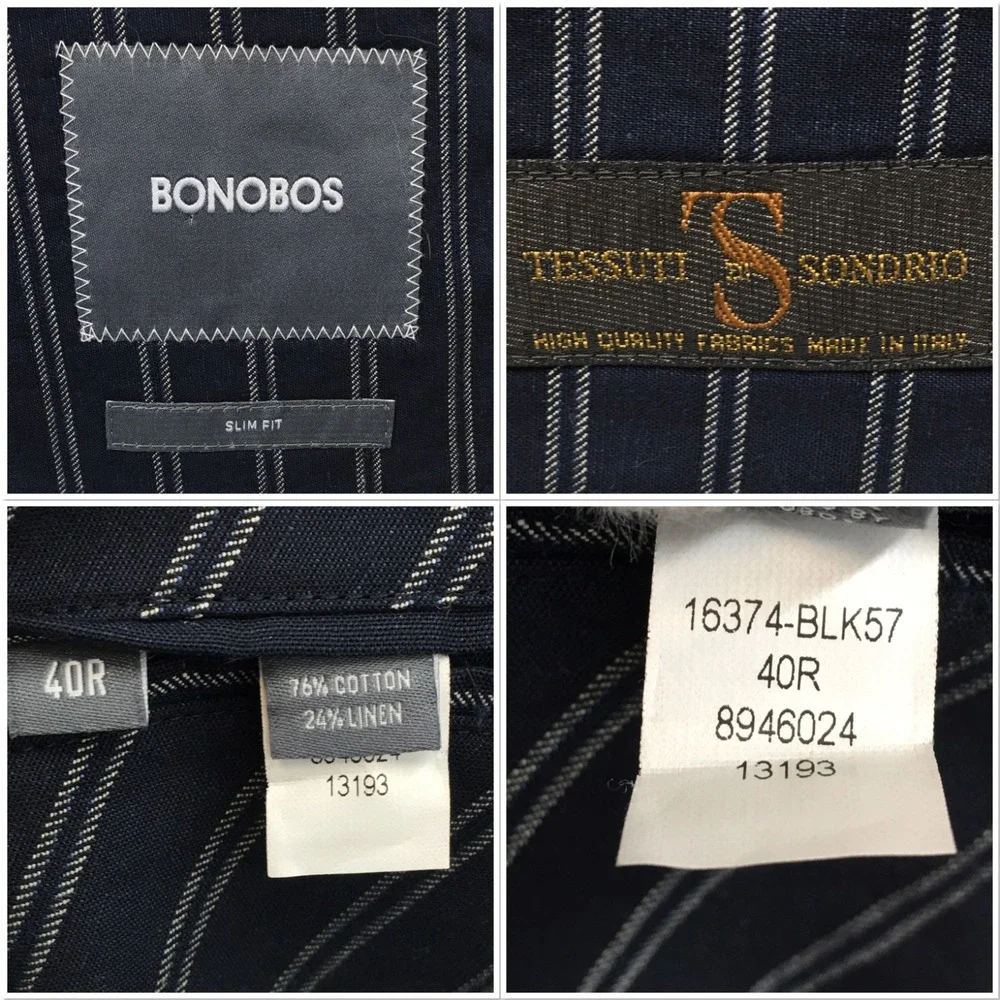 BONOBOS Mens Linen Cotton Blazer Sport Coat Casual Jacket Size 40R Slim Suit